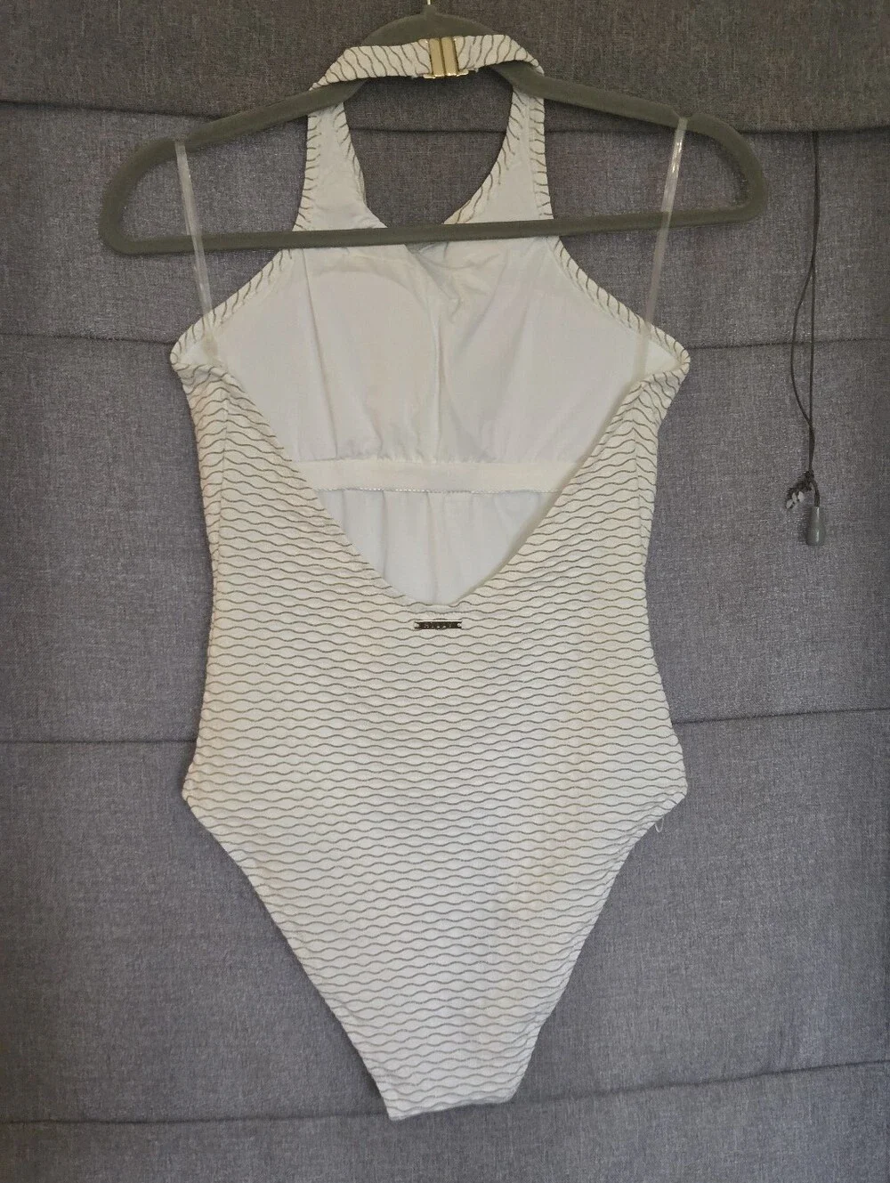Milly Jackie Textured Waves Halter One-Piece Swimsuit, White Medium